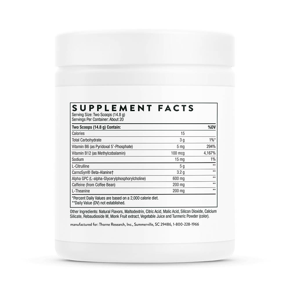 Advanced Pre-Workout Rainbow Sherbet Flavor Supplement Facts Label