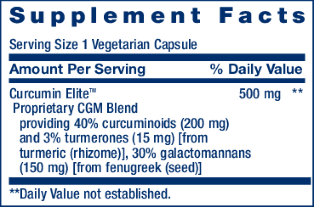 Curcumin Elite™ Turmeric Extract Supplement Facts Label