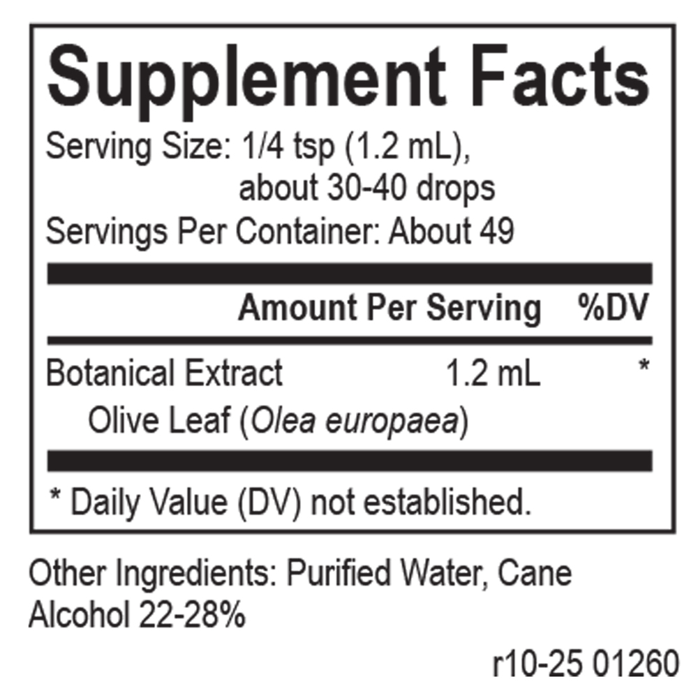 Core Olive Leaf Supplement Facts Label