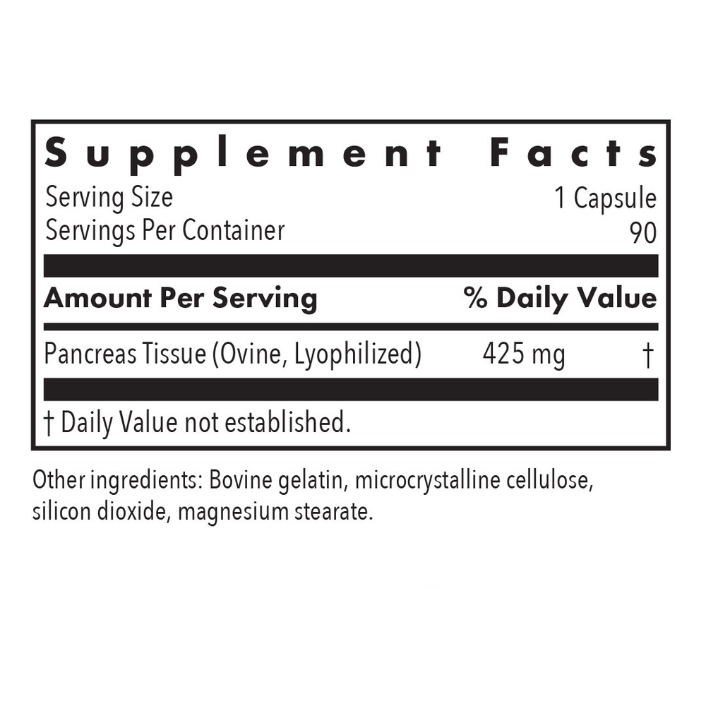 Pancreas Lamb Supplement Facts Label