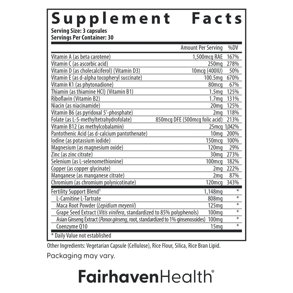 FertilAid for Men Supplement Facts Label