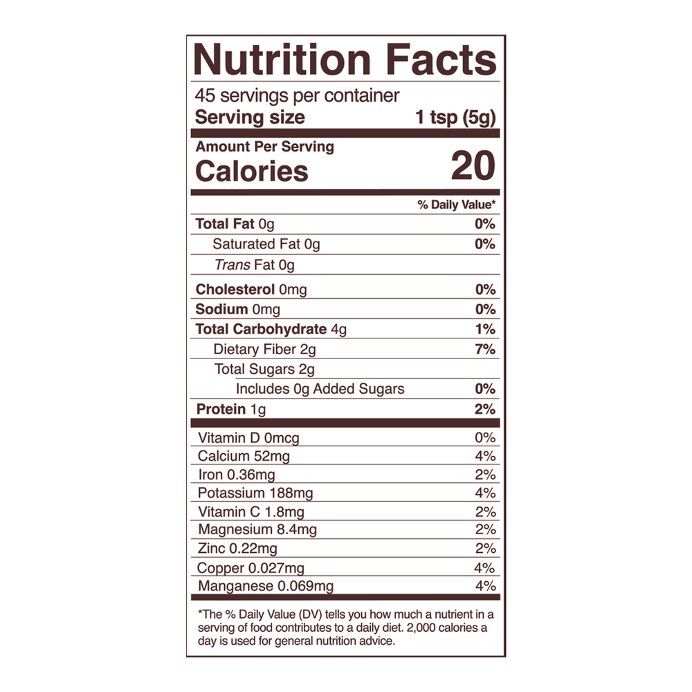 Maca Powder Organic Supplement Facts Label