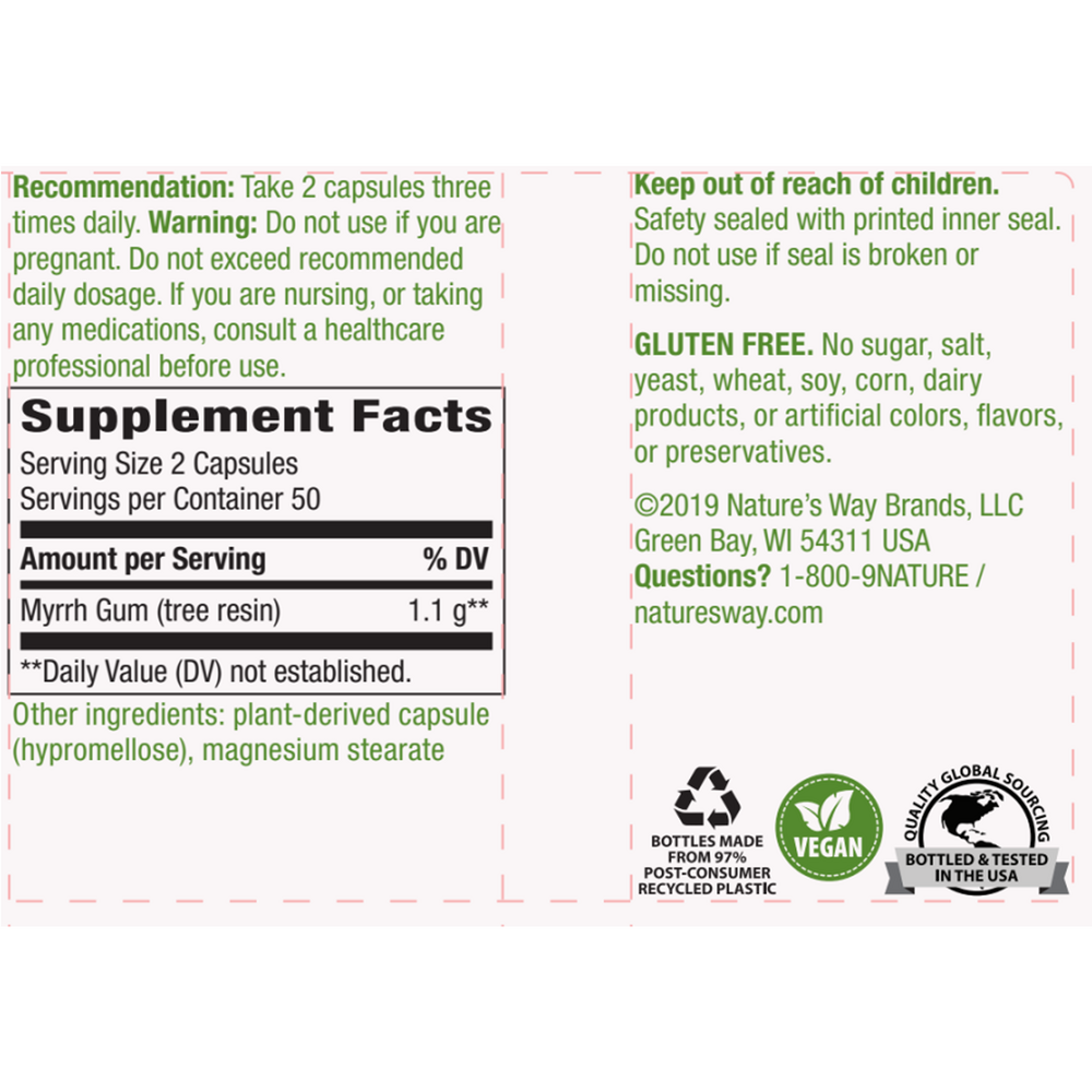 Myrrh 550 mg Supplement Facts Label