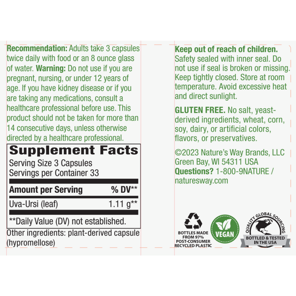 Uva Ursi Leaves Supplement Facts Label