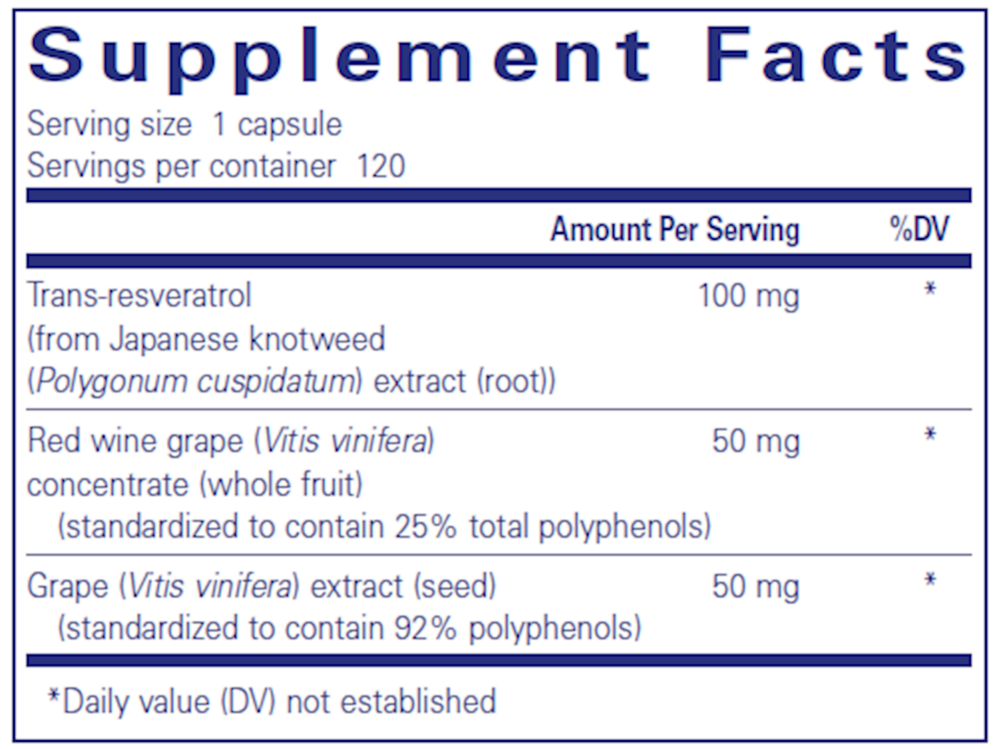 Resveratrol EXTRA 60 Count Supplement Facts Label