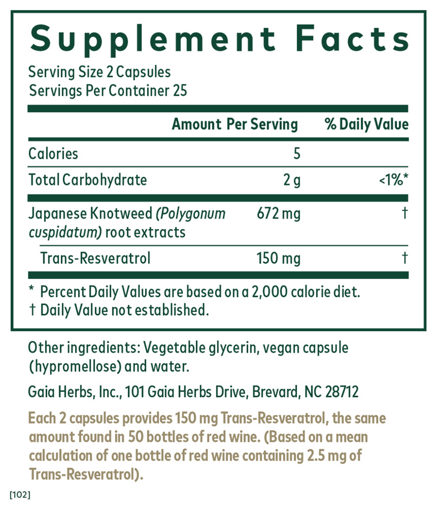 Resveratrol 150 Supplement Facts Label