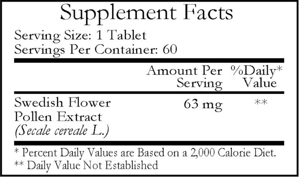 Swedish Flower Pollen Supplement Facts Label