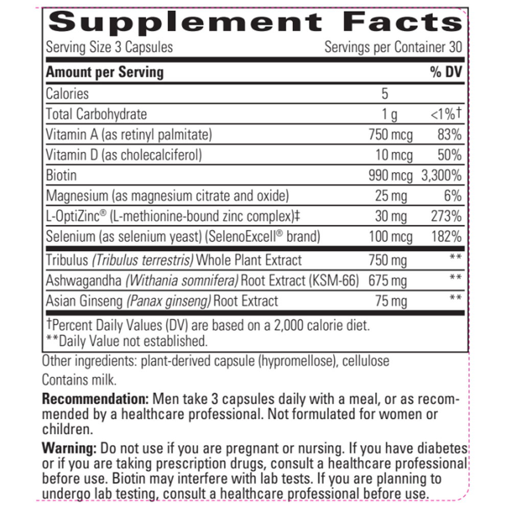 Testosterone Formula Supplement Facts Label