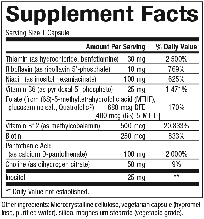 Biocoenzymated Active B Complex Supplement Facts Label