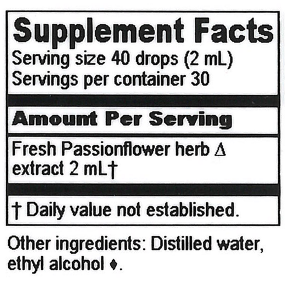 Passionflower Extract Supplement Facts Label