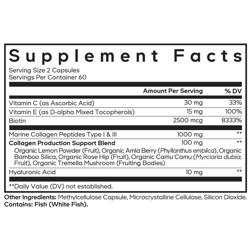 Biotin Marine Collagen+HA+Vit C Supplement Facts Label