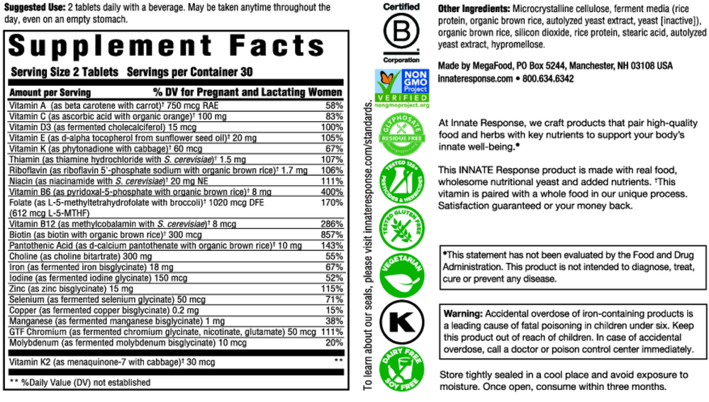 Baby & Me Multivitamin 120ct Supplement Facts Label