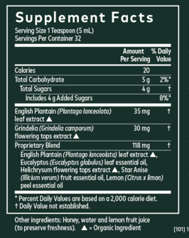 Bronchial Wellness Herbal Syrup Supplement Facts Label