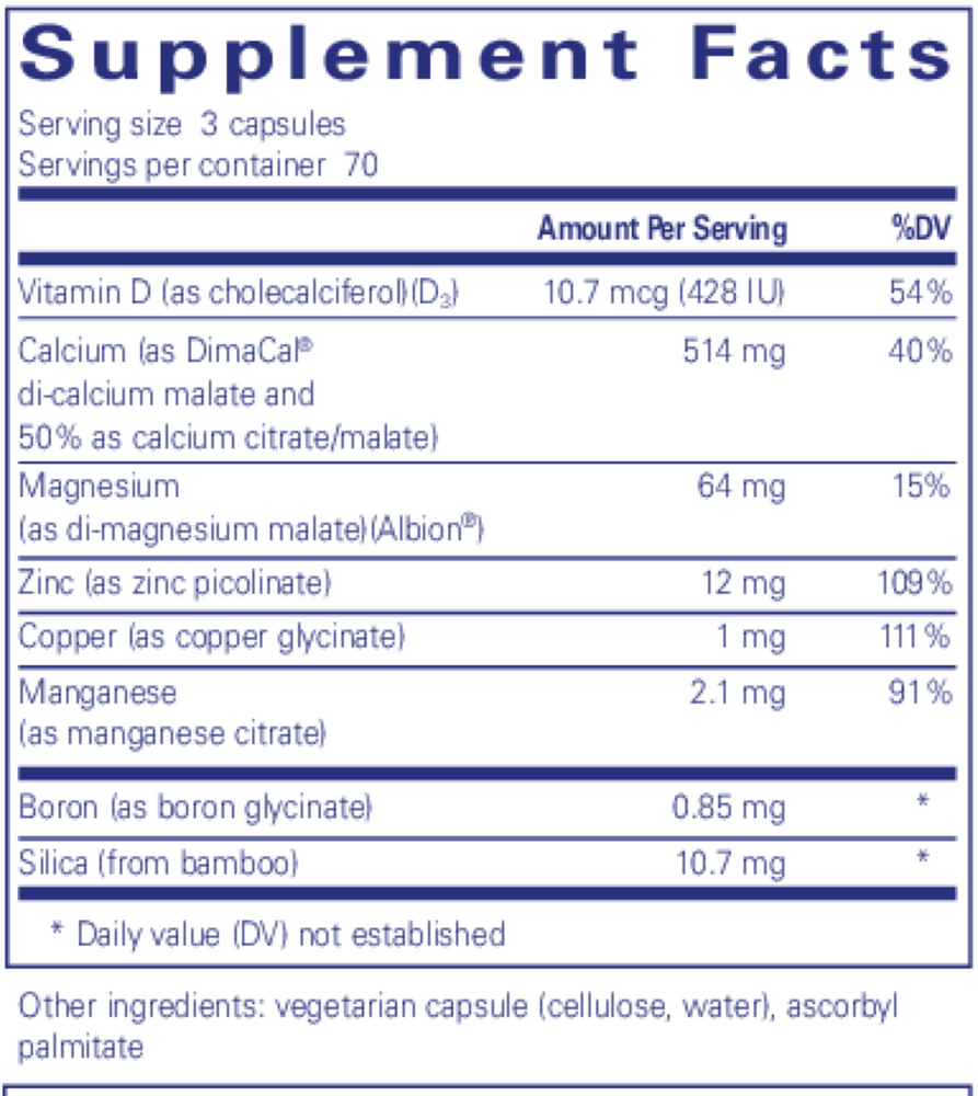 OsteoBalance 210's Supplement Facts Label