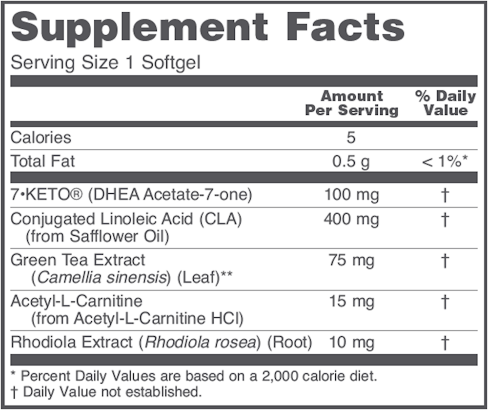 BACKORDER ONLY - 7-KETO® LeanGels™ Supplement Facts Label