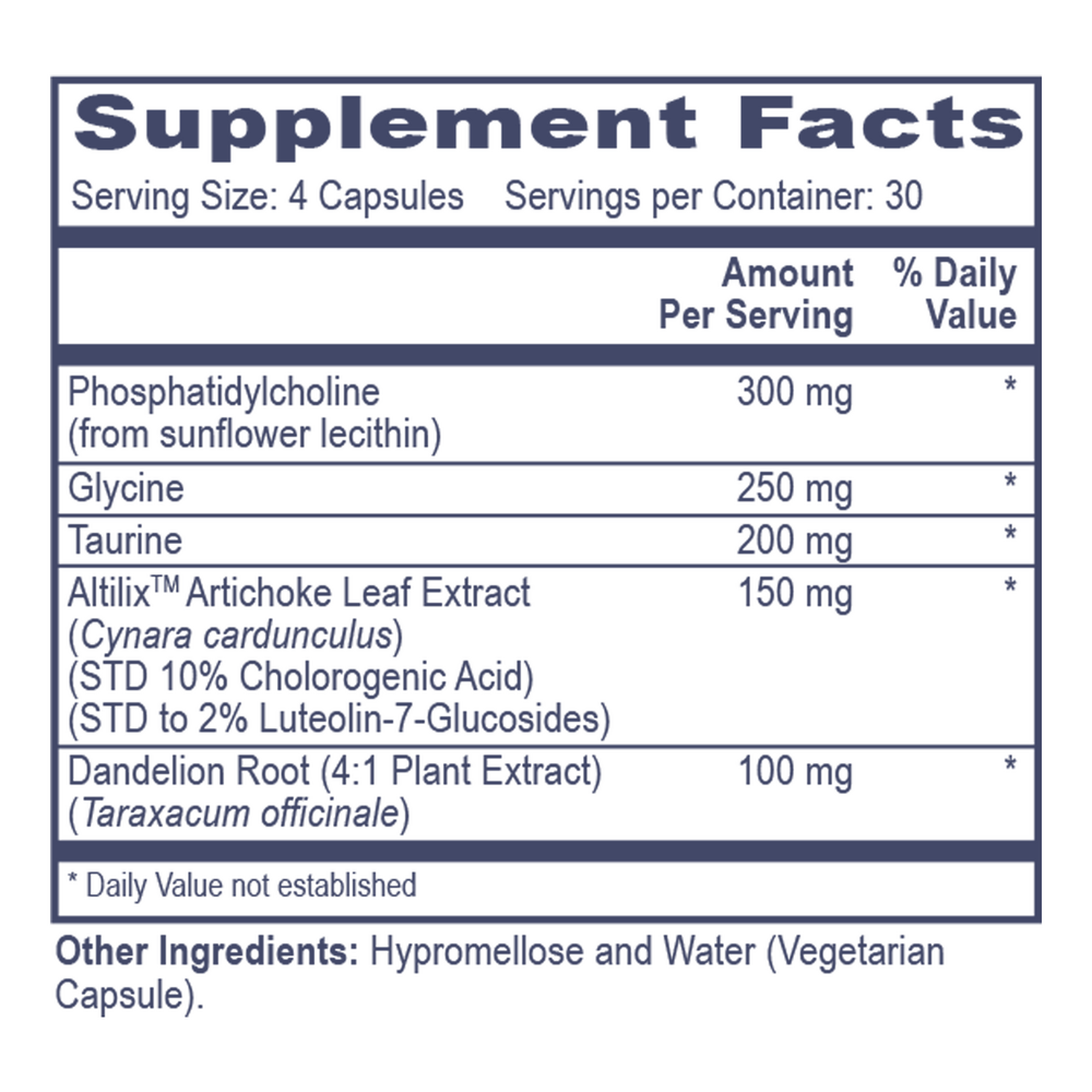 Phase 2.5 Bile Support Supplement Facts Label