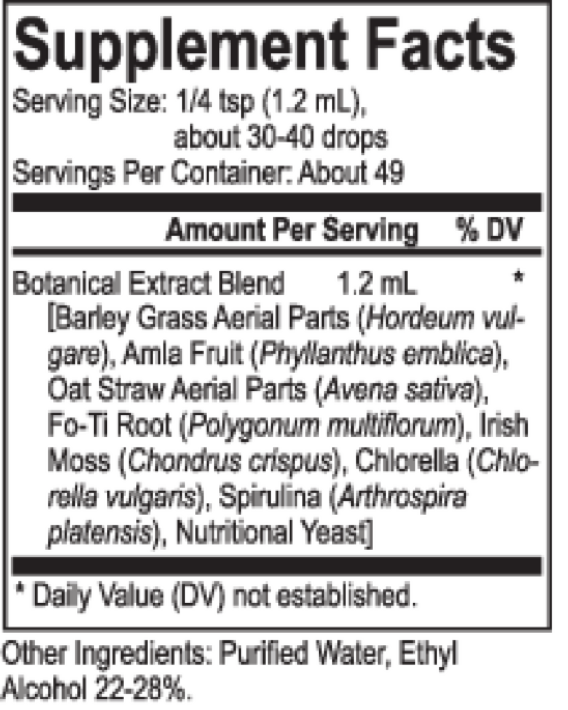 Spagyric Greens Supplement Facts Label
