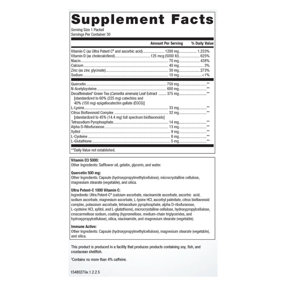 Immune Defense Pack Supplement Facts Label