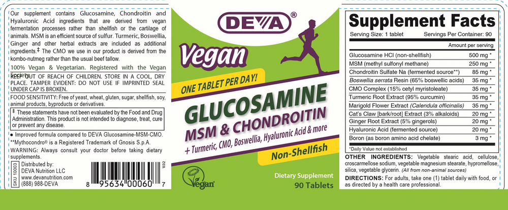 Vegan Glucosamine-Chondroitin-MSM Supplement Facts Label