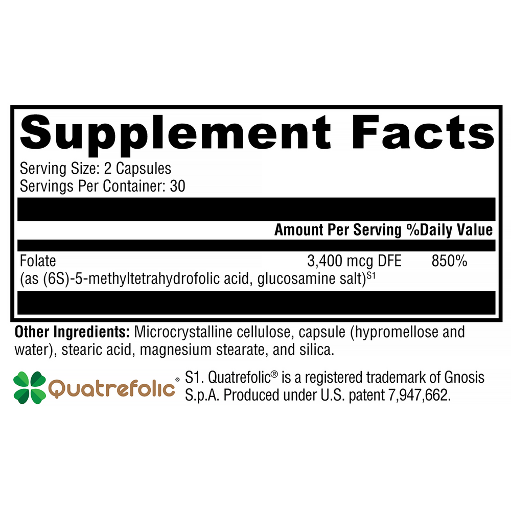 5-MTHF Supplement Facts Label