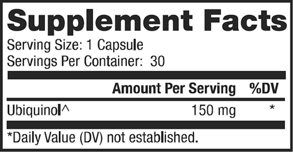 Ubiquinol 150 mg Supplement Facts Label
