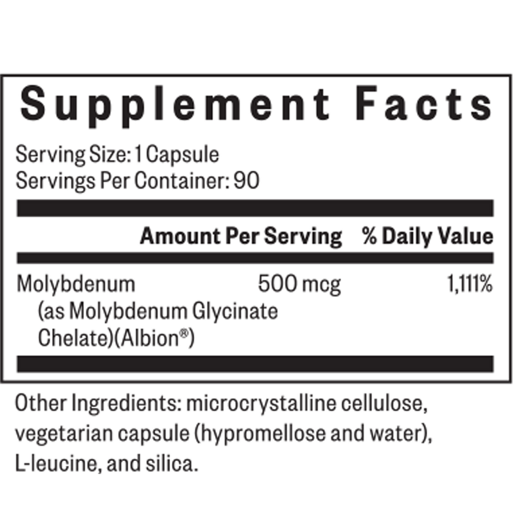 Molybdenum Supplement Facts Label