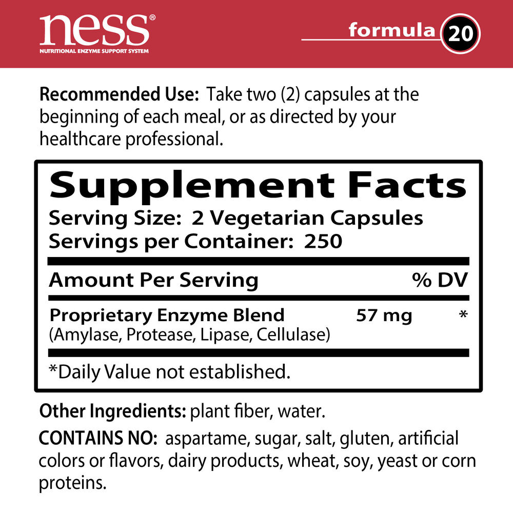 Digest Formula 20 Supplement Facts Label