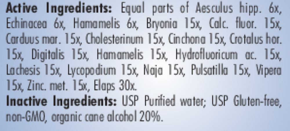 PRO Varicose Veins Supplement Facts Label