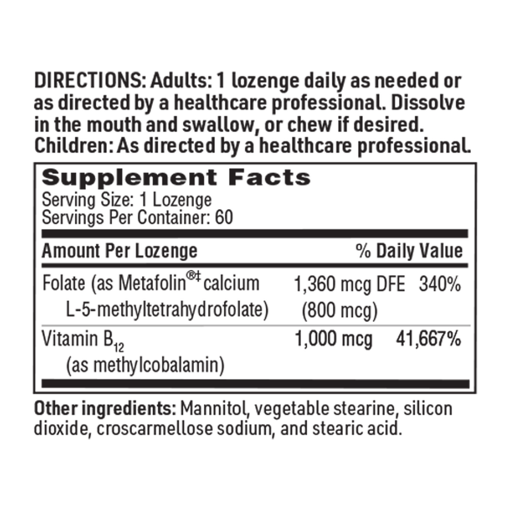 Active B12-Folate Supplement Facts Label