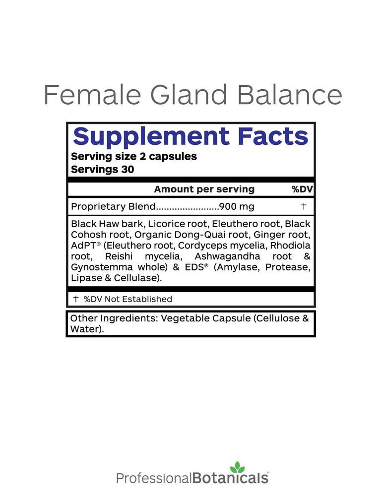Female Gland Balance Supplement Facts Label