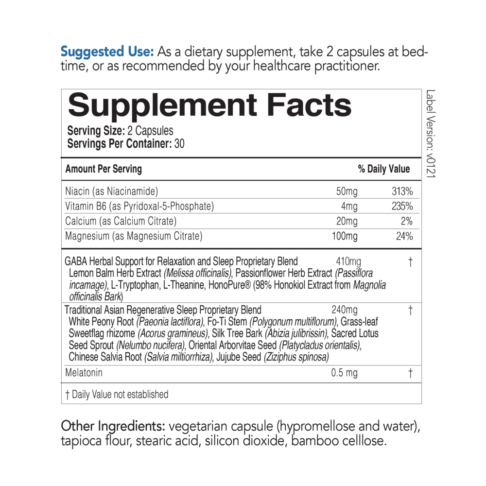 RegeneRest Supplement Facts Label