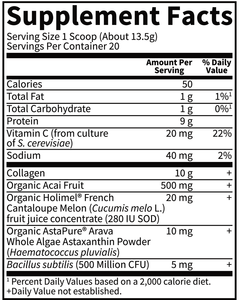 Collagen Super Beauty Supplement Facts Label