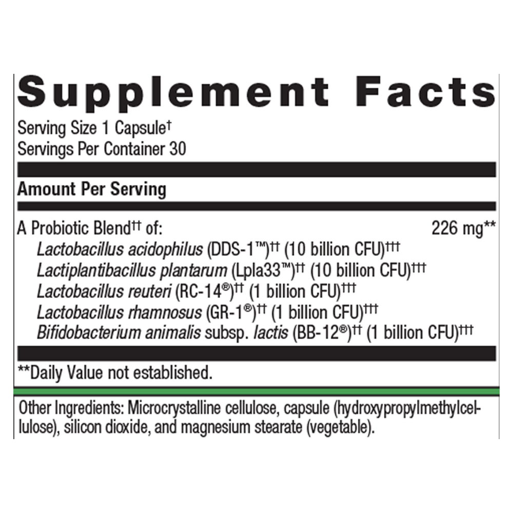 UltraFlora Complete Women’s Probiotic Supplement Facts Label