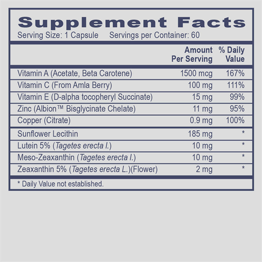 Pro Eyecare Supplement Facts Label