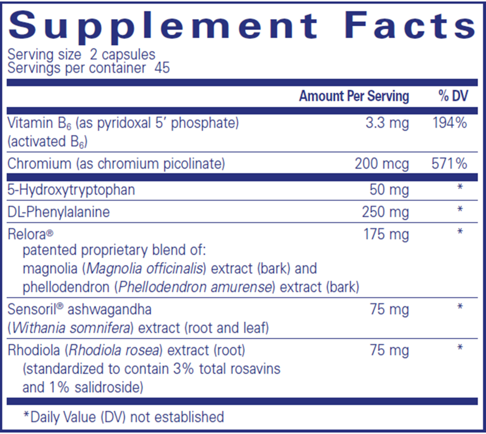 CarbCrave Complex 90's Supplement Facts Label
