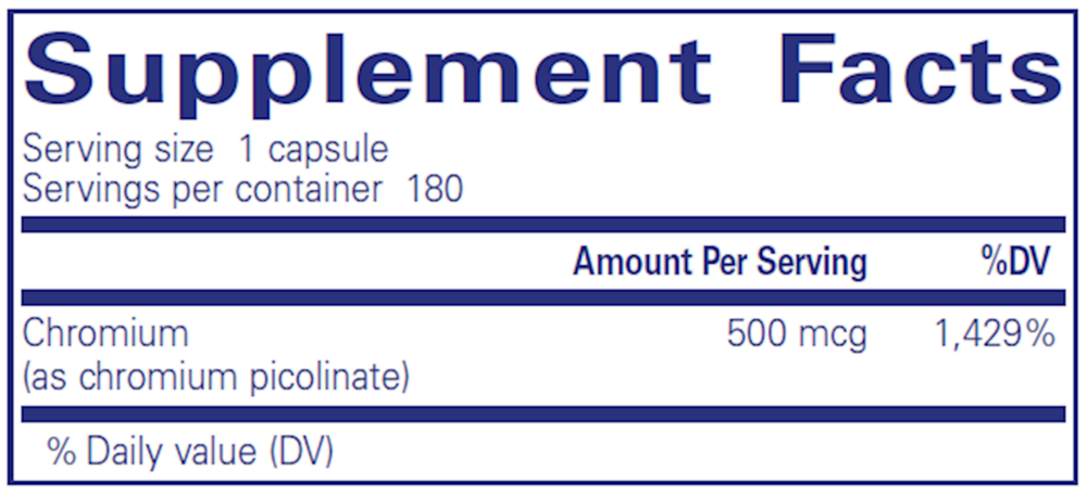 Chromium (picolinate) 500 mcg Supplement Facts Label