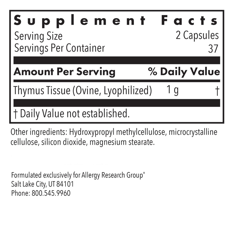 Thymus Supplement Facts Label