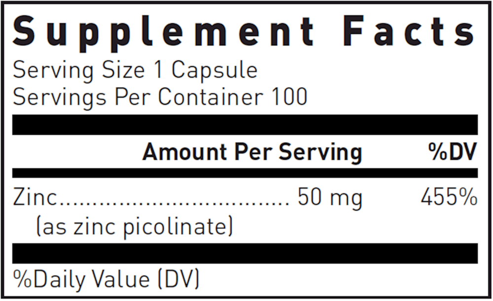 Zinc Picolinate Complex Supplement Facts Label