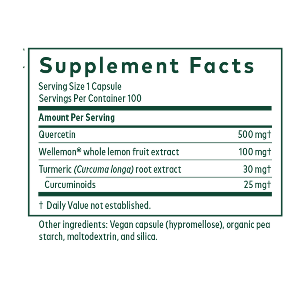 Quercetin Synergy 500 Supplement Facts Label