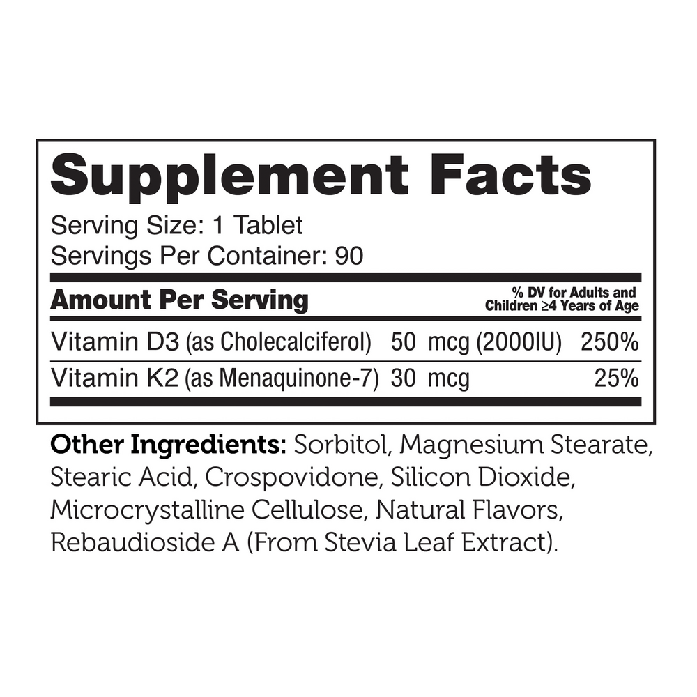 Junior D3 & K2 Supplement Facts Label