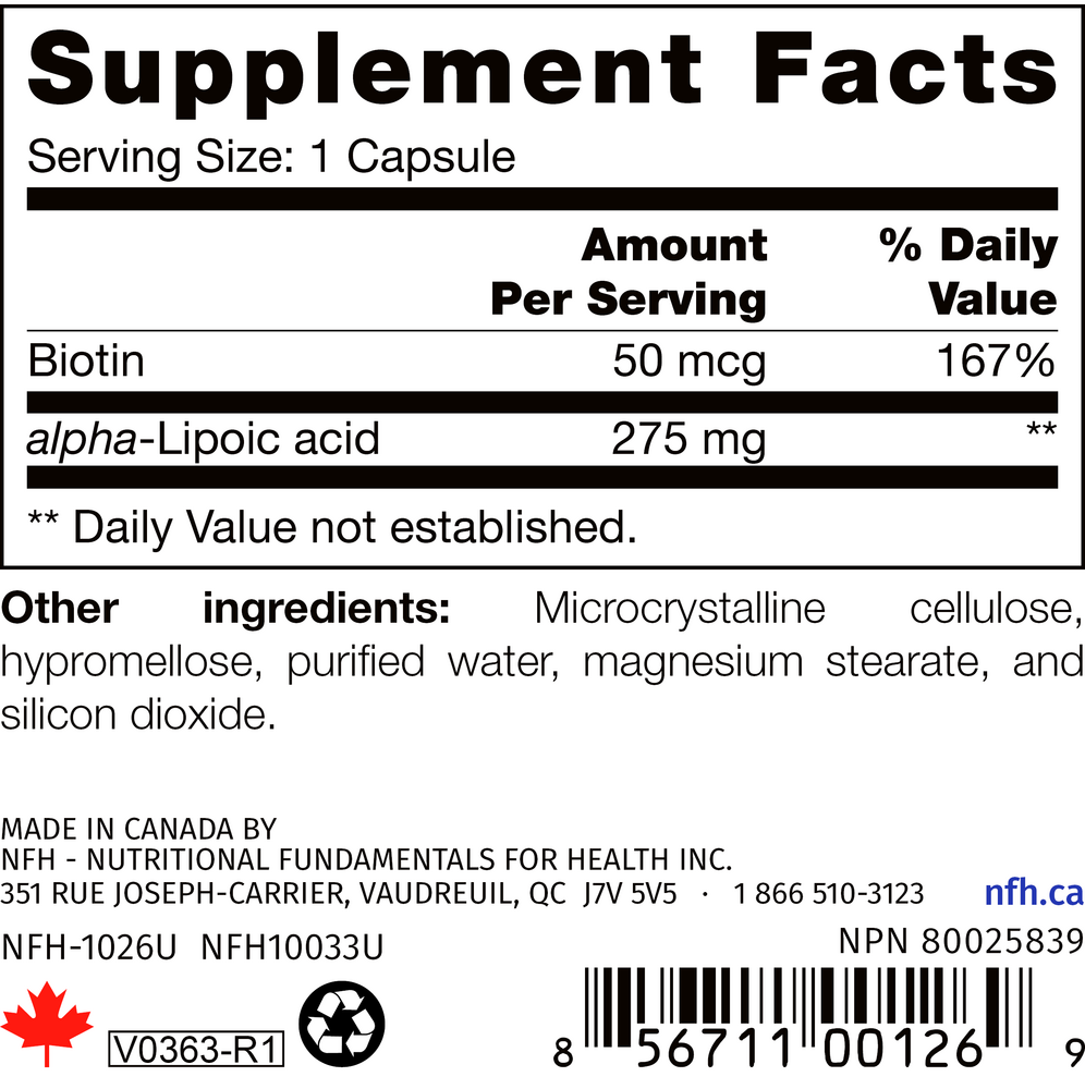 ALA SAP Supplement Facts Label