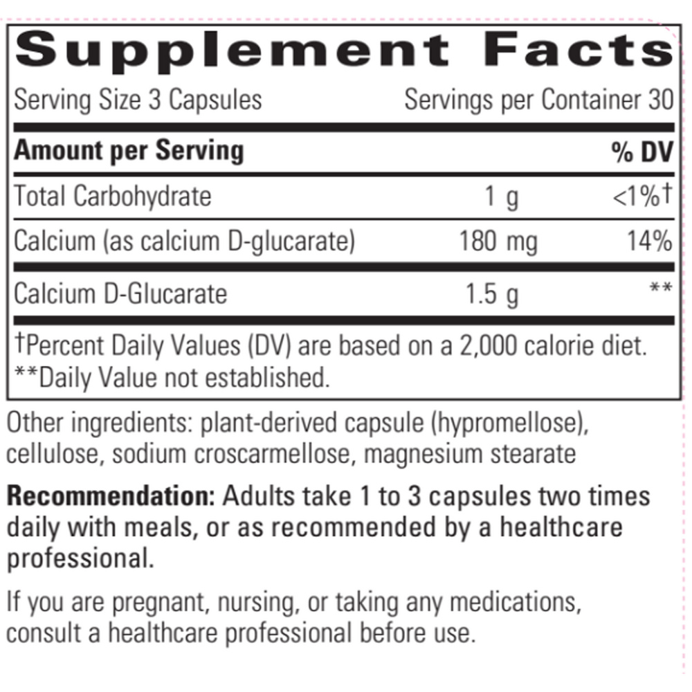 Calcium D-Glucarate Supplement Facts Label