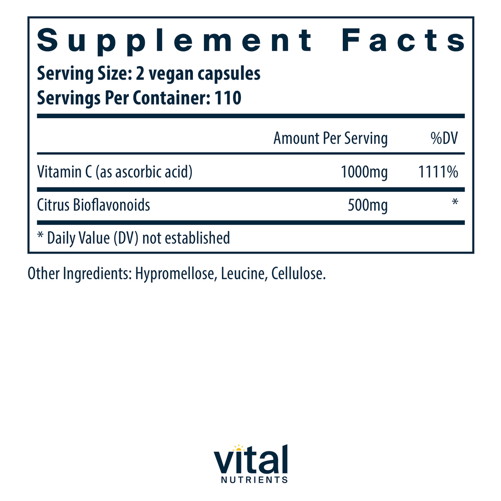 Vitamin C with Bioflavonoids Supplement Facts Label