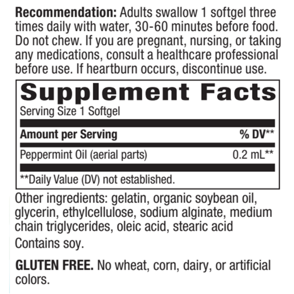 Pepogest (Peppermint Oil) 60 softgels Supplement Facts Label