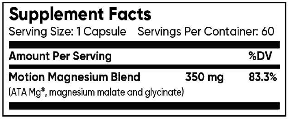 Magnesium Motion Supplement Facts Label
