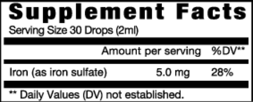 Iron Liquid Supplement Facts Label