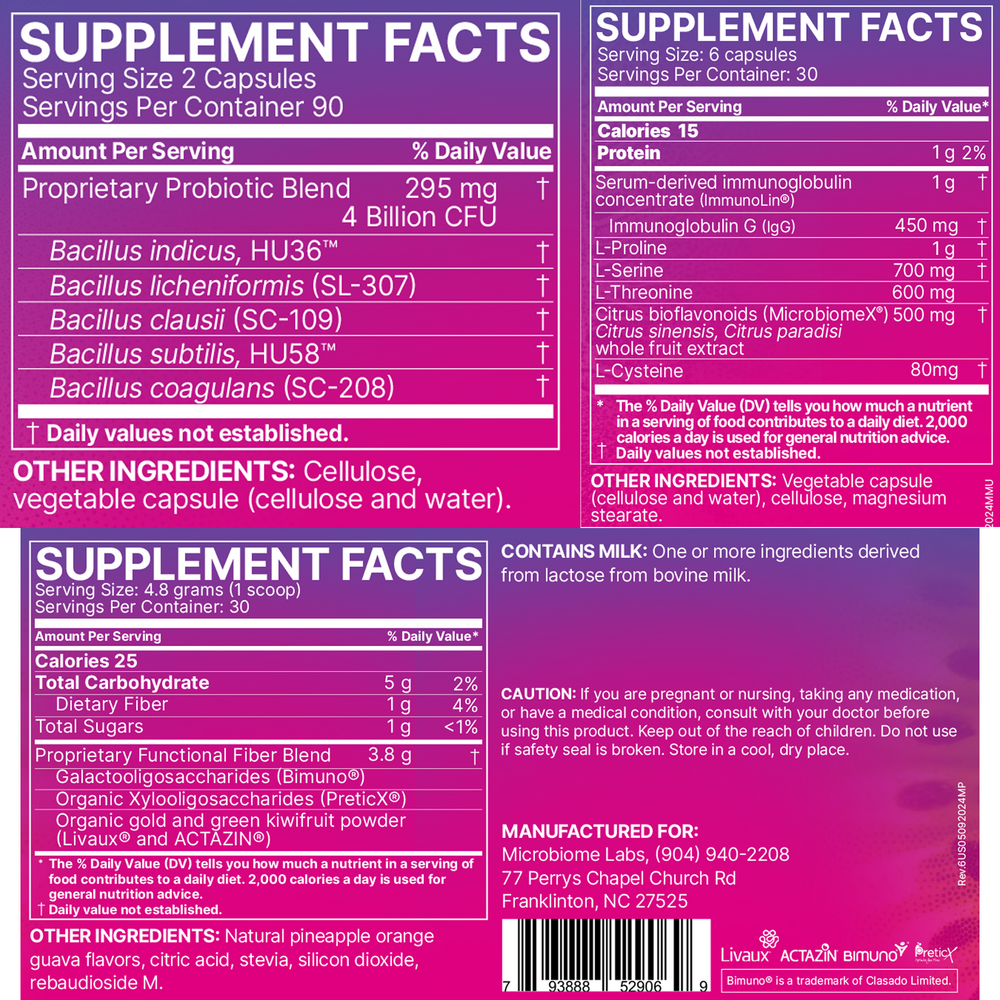 Total Gut Restoration - Kit 4 Supplement Facts Label