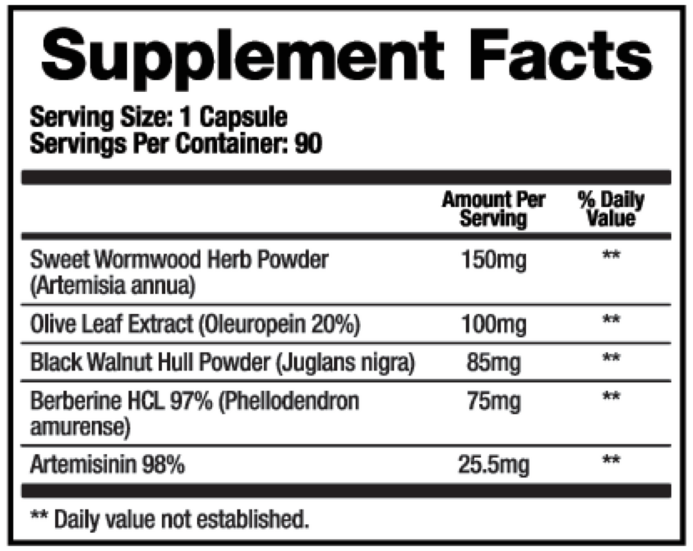 Para-X Supplement Facts Label