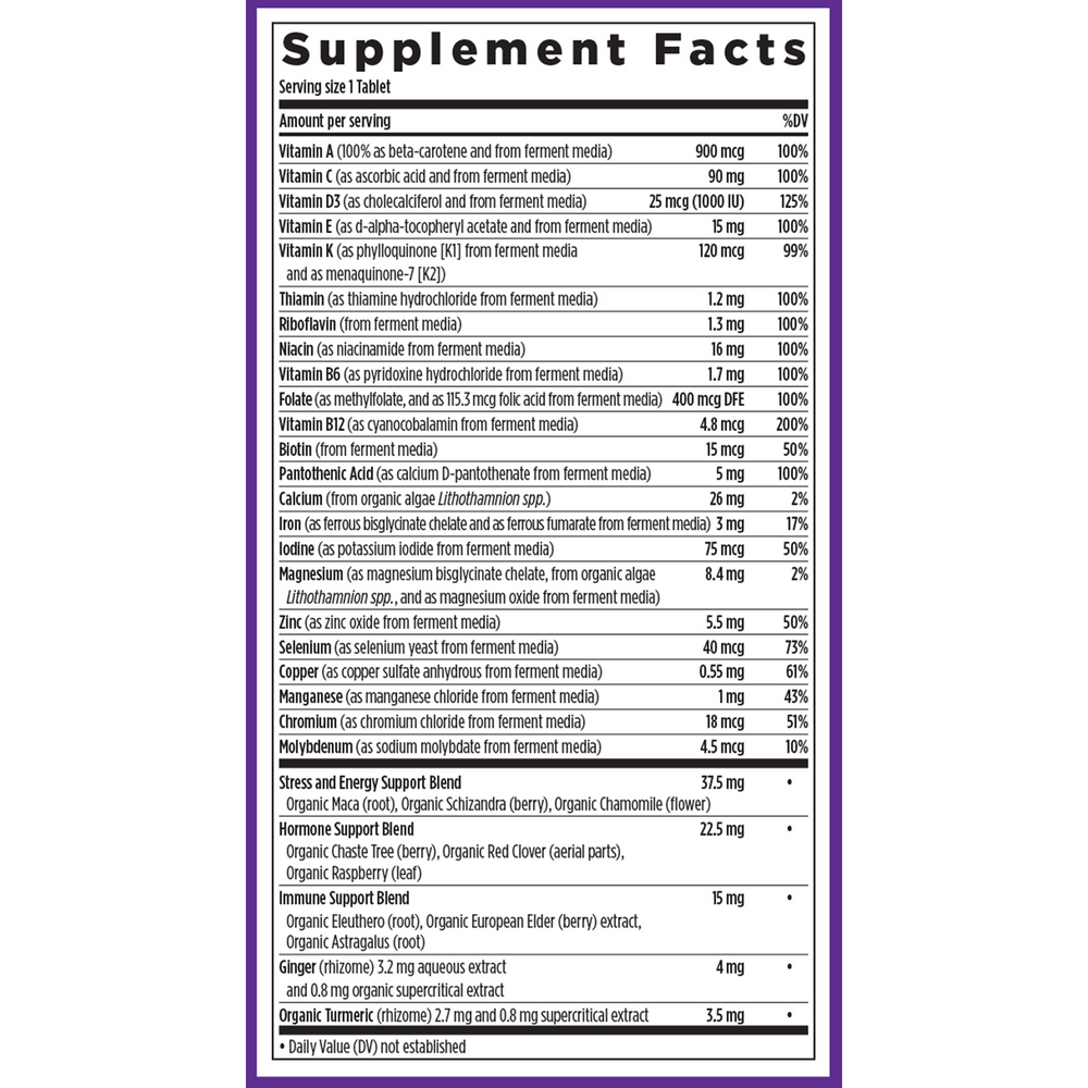 Every Woman's One Daily Supplement Facts Label