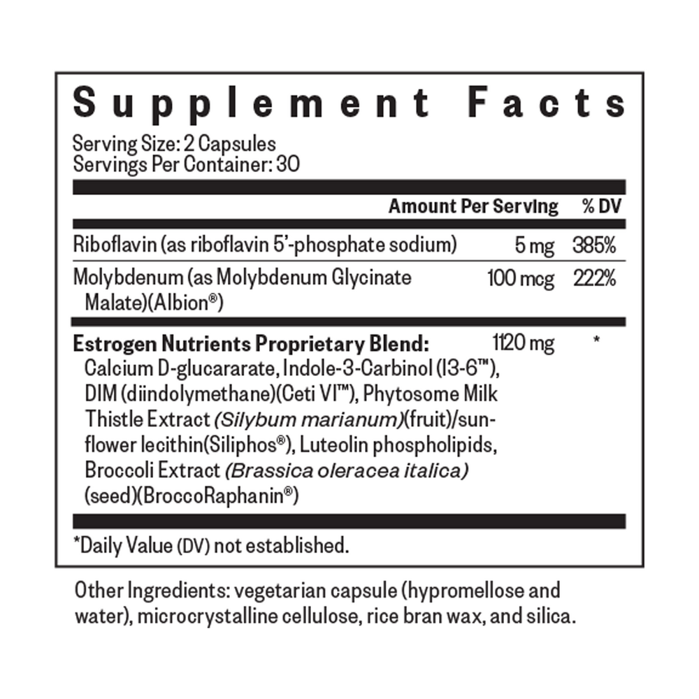 Estrogen Nutrients Supplement Facts Label